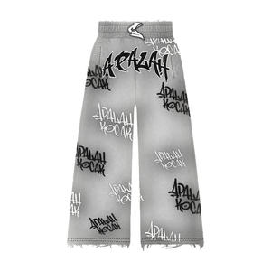 Ensemble de survêtement décontracté personnalisé en maille, pantalon de jogging évasé ample et sweat à capuche zippé, coupe oversize pour homme, respirant, 100 % coton - Product Image 3