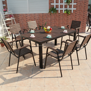 Juego de muebles de restaurante de madera <span class=keywords><strong>para</strong></span> exteriores, mesa de comedor y silla de jardín de metal y plástico <span class=keywords><strong>para</strong></span> patio de cafetería <span class=keywords><strong>para</strong></span> 4 y 6 <span class=keywords><strong>personas</strong></span> - Product Image 4