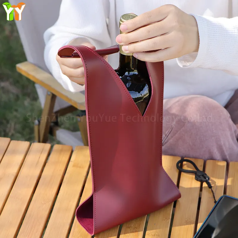 Tas jinjing anggur kulit tunggal, tas pembungkus kotak hadiah anggur kulit portabel