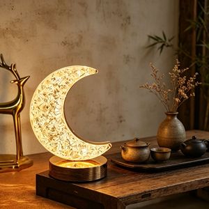 Romantic Moon Shape LED Table <b>Lamp</b> USB Rechargeable <b>Touch</b> Control 3D Crystal Night Light for Bedroom Decor & Gift - Product Image 4