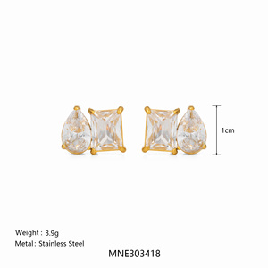 Orecchini a perno MYNECK 2026 estivi con zirconi a goccia, placcati oro 18K PVD, anti-ossidazione, design a cuore, per feste - Product Image 2