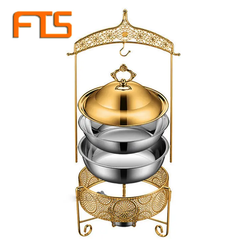 Fts Golden Buffet Dishes Rose Food Warmer Copper Round Set Roll Top Gold And Silver Banquet Chafing Dish