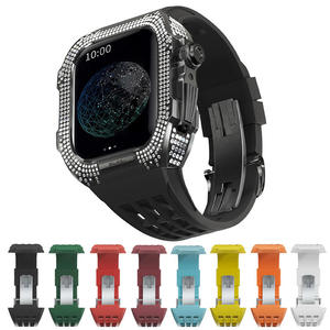 Kit de modificación de carcasa de lujo con marco de diamantes de <span class=keywords><strong>titanio</strong></span> para <span class=keywords><strong>Apple</strong></span> <span class=keywords><strong>Watch</strong></span> 8 7 6 5, <span class=keywords><strong>correa</strong></span> de goma de fluoruro pa - Product Image 4