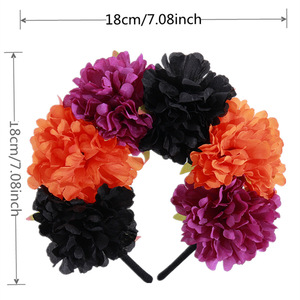Diadema del Día DE LOS Muertos para mujer, corona de flores rosas de Color de contraste artificial con <span class=keywords><strong>estambre</strong></span>, tocado <span class=keywords><strong>mexicano</strong></span> para Festival de Halloween - Product Image 4