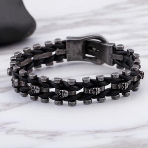KALEN Charm Mens Skull Jewelry bracciale intrecciato <span class=keywords><strong>in</strong></span> corda di cuoio braccialetti Punk opachi neri fatti a mano <span class=keywords><strong>in</strong></span> acciaio inossidabile per uomo - Product Image 2