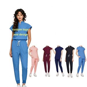 Tenues d'infirmières blanches en tissu extensible polyester élasthanne, ensembles de blouses médicales arabes - Product Image 1