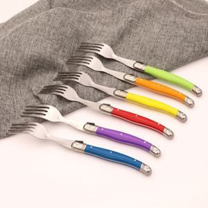 Ensemble de fourchettes à steak en acier inoxydable avec manche en plastique de <span class=keywords><strong>couleur</strong></span> arc-en-ciel, 6 pièces, style <span class=keywords><strong>Laguiole</strong></span> - Product Image 2