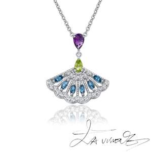 Colgante de la Serie Counterattack con Incrustaciones de Plata 925, Topacio Azul Londres, Amatista, Peridoto y Zafiro Blanco Sintético - Product Image 5