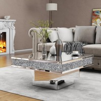 Vente en gros d'usine de table basse miroir triple en argent en MDF et verre trempé pour meubles de décoration pour hôtel, maison et appartement