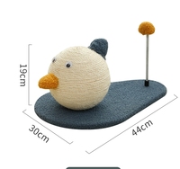 Jouet à gratter pour chat en sisal en forme de canard mignon, boule ronde en sisal pour affûter les griffes avec jouet pompon à ressort élastique, base antidérapante en flanelle
