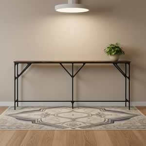 Consolle in Legno di Quercia Affumicata, 78,7 Pollici di Lunghezza, Base a Cavalletto, Design Industriale, Arredamento Moderno per Soggiorno - Product Image 2