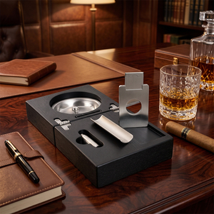 JH Kit de Accesorios Portátiles Personalizados para Cigarros para Hombre, Cenicero de Viaje Plegable de Madera con Cortador de Cigarros, Punzón y Soporte - Product Image 4