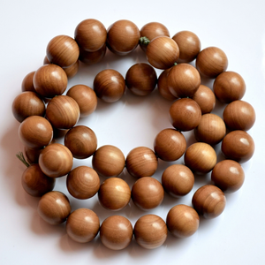 Perles de prière indiennes authentiques Riddhi Siddhi en bois naturel sculpté brun doré foncé en provenance du Rajasthan, vente en gros - Product Image 1