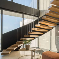 CBMmart Promotion Escalier Flottant Cantilever avec Barre Verticale en Acier Inoxydable et Garde-Corps Noir pour Usage Résidentiel