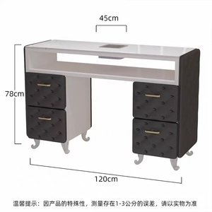 Juego de mesa y silla de salón de uñas de alta gama en color crema con tablero de mármol y enchufe para aspiradora integrado. - Product Image 6