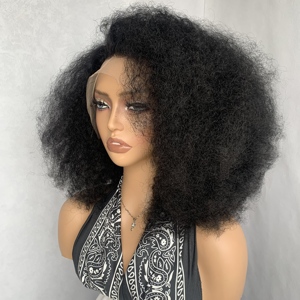 Peluca de Cabello Sintético y Humano (80% Humano + 20% Sintético) con Frente de Encaje 13x4 de 18 Pulgadas, Afro Corto, Rizado, Voluminoso, para Mujeres Negras Africanas - Product Image 2