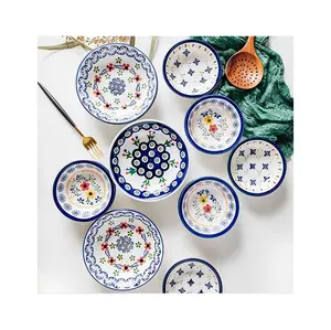 placas de 1 año de edad Suppliers-Pintado a mano de placas creativa retro estilo étnico platos hogar japonés, coreano de cerámica cubiertos vajilla