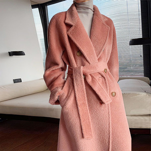 Professioneller Hersteller Damen 100% <span class=keywords><strong>Suli</strong></span> Alpaka-Wolle Atmungsaktiver Langer Mantel Doppelreihig Gegürtet Umlegekragen Winter - Product Image 3