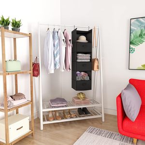 Organisateur de placard suspendu à 6 niveaux, étagère de rangement pliable avec crochets pour l'organisation de la chambre, noir - Product Image 6