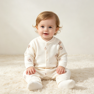 Mameluco de Manga Larga <span class=keywords><strong>para</strong></span> Bebé con Estampado de Oso, 100% Algodón Suave y Transpirable, Cierre de Broches Delanteros, Traje de Una Pieza <span class=keywords><strong>para</strong></span> Dormir y Jugar - Product Image 2