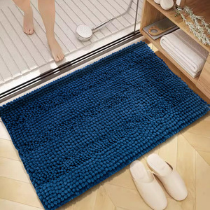 Alfombra de Baño Rectangular de Chenilla Azul Antideslizante y Absorbente para Entrada de Baño - Product Image 1