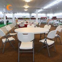 Vente en gros à prix réduit Table pliante ronde blanche en plastique HDPE pour banquet, repas, 180cm, 10 à 12 personnes, pour événement de mariage