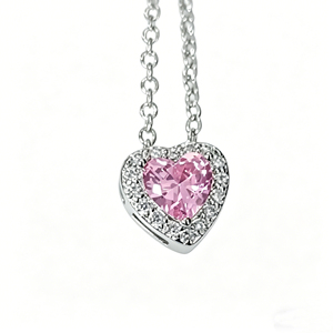 Brass Gold Plated Pink Heart CZ Halo Pendant Necklace Women Trendy Fashion Jewelry Wholesale - Product Image 4