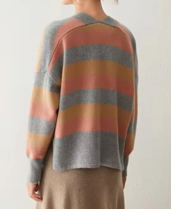 Melange gestrickter gestreifter Pullover/Strickjacke aus Acryl und Merinowolle für Damen/Damen - Product Image 2
