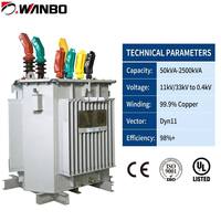Transformateur de distribution de puissance triphasé immergé dans l'huile à triple enroulement haute efficacité Wanbo-159 50kVA-2500kVA 50/60Hz IP65