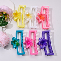 Pince à cheveux rectangulaire en plastique Frangipani - Grande pince florale élégante pour femmes, accessoires capillaires quotidiens