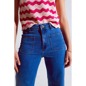 Jeans a Gamba Dritta con Dettaglio Tasche Frontali in Lavaggio Medio - Product Image 1