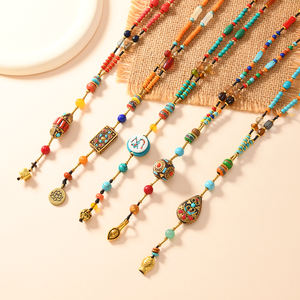Fabrik verkauf Tibetan Creative Nepal Anhänger Halskette Vintage Multi Stone Ethnische Emaille Türkis Perlen Lucky Long Halskette Geschenk - Product Image 5