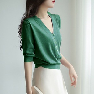 T50706 2026 Camicia Estiva da <span class=keywords><strong>Donna</strong></span> alla Moda, Lusso Leggero, Vestibilità Aderente, Scollo a V, Maniche Corte, Design Unico e Sofisticato - Product Image 5