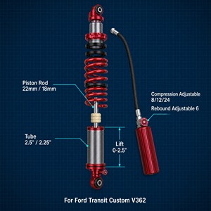 Amortiguadores <span class=keywords><strong>de</strong></span> Nitrógeno Ajustables en 24 Posiciones para <span class=keywords><strong>Ford</strong></span> <span class=keywords><strong>Transit</strong></span> Custom V362, Ajuste Directo, Kit <span class=keywords><strong>de</strong></span> Elevación <span class=keywords><strong>de</strong></span> 2 Pulgadas 4x4 - Product Image 3