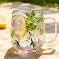 Tasse à café en verre à double paroi motif floral, vaisselle domestique résistante à la chaleur pour boissons chaudes et froides