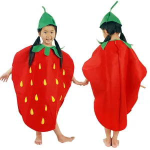 Costume de tenues de Poncho aux fraises pour enfants avec bandeau panier à main Costume de fruits drôle pour Halloween Cosplay habiller la fête