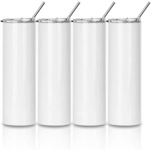 Vasos delgados para sublimación de 30 oz, de metal, con pajita, doble pared, de acero inoxidable, blancos, para viaje, con tapa, con aislamiento al vacío. - Product Image 1