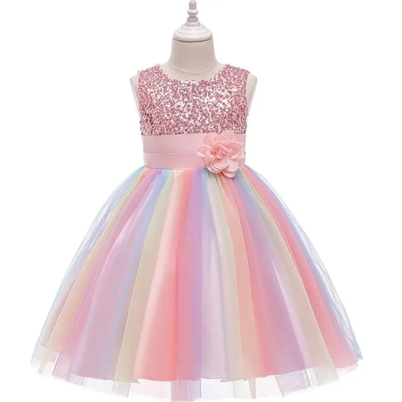 Bahar yaz en kaliteli fırfır prenses etek organze renkli sevimli kız giysileri 6-12 yıl elbiseler