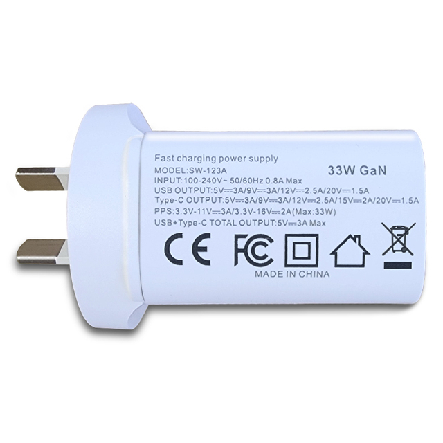 Certified CE FCC PSE Dual Port Pd 33W A+C Mini Gan Charger QC 3.0 Mobile Phone Fast Charger Power Adapter US EU UK AU