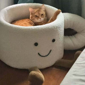 Plush Round Dog <b>Bed</b> <b>Sponge</b> Fill Cartoon Design Winter Warm Pet Mattress For Dogs Floor Use - Product Image 3