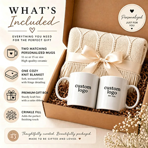 Custom Logo Personalized Glass Mug Gift Box Set with Knitted Blanket Low MOQ for Holiday &amp; Wedding <strong>Presents</strong> - Product Image 4