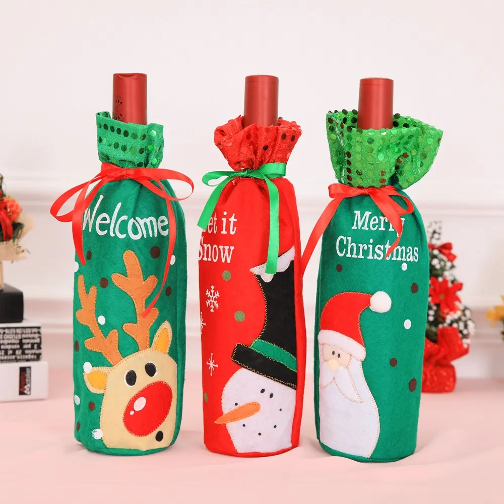 Dekorative Weihnachten Weinflasche Abdeckung Tasche Frohe Weihnachten Dekor für Zuhause Weihnachten Ornamente Weihnachts geschenk Neujahr