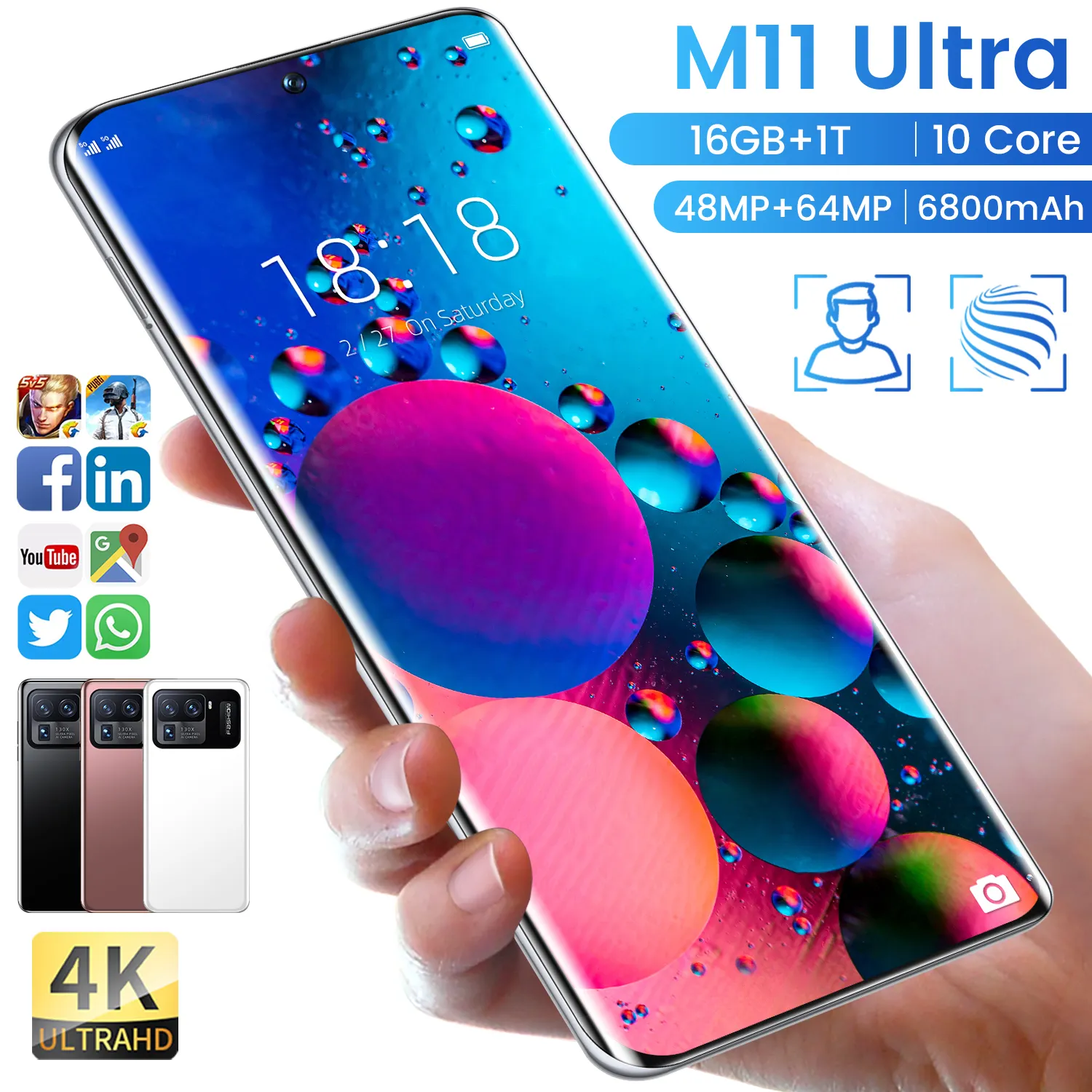 UK USA Hot sale M11U 7.3inch Android 11.0 Smartphone 16GB 4G 5G mi Mobile Phone