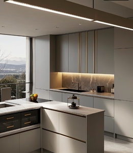 Muebles de Cocina de Diseño Moderno, Juegos de Gabinetes de Cocina de Madera Maciza, Gabinetes de Cocina de Lujo Personalizados con Isla - Product Image 4