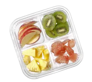 Fabrika doğrudan 4 bölmeler gıda kapları Blister dilimlenmiş meyveler için PET plastik ambalaj kutusu özel kutular
