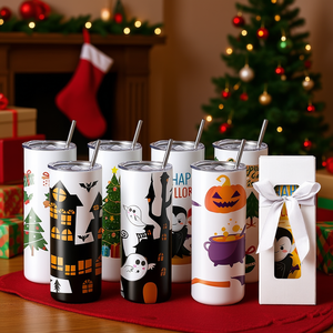 แก้วน้ำสแตนเลสเก็บความเย็นความร้อน ขนาด 20 ออนซ์ ทรงตรง ผนังสองชั้น พร้อมฝาและหลอด สำหรับฮาโลวีนและคริสต์มาส  แบบกำหนดเองได้ สำหรับใช้เป็นของแจก/ของพรีเมียม - Product Image 2