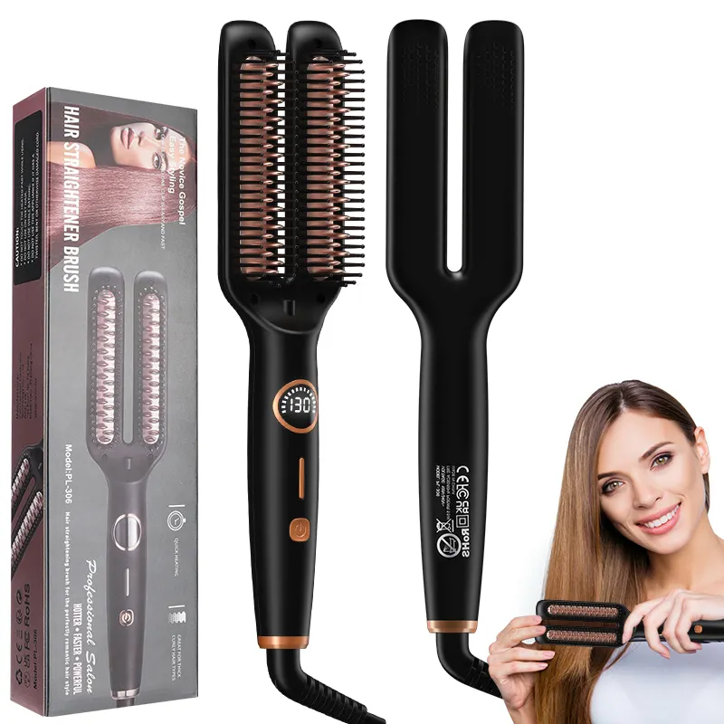 Lanumi PL-306 One Step Hair Straightener Brush LCD Digital Hot Comb Anti Frizz Hair Electric Brush Straightener