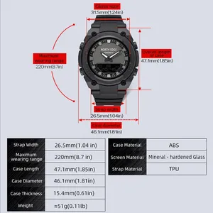 Montres numériques pour hommes NORTH EDGE <span class=keywords><strong>FORTRESS</strong></span>, sportives, étanches 50M, horloge masculine, heure mondiale, compte à rebours, électronique, LED, Montre Pour Homme - Product Image 5