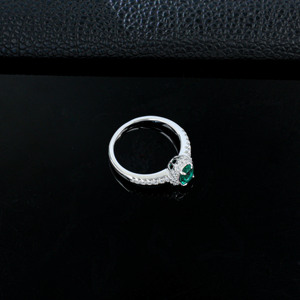 S925 <b>Silver</b> Lab-Grown <b>Emerald</b> <b>Ring</b>, Oval Cut Halo Pave Diamond Luxury Engagement Promise <b>Ring</b> For Women K - Product Image 4