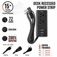 Flache Steckdosenleiste für Arbeitsplatten, Einbau-Steckdosenleiste, PC Mini-Format, integrierte Schreibtisch-Steckdose mit zwei AC-Anschlüssen und USB-A-Ports für Schubladen